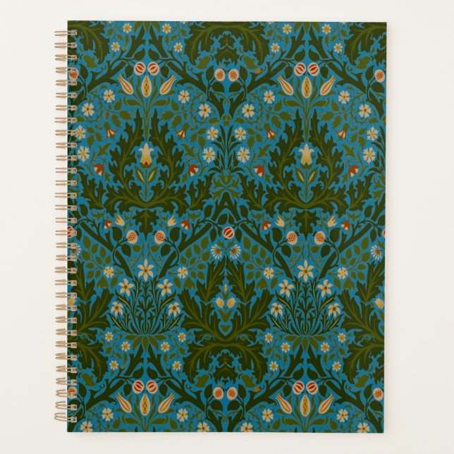 Antike Grün Blau William Morris Herbstblumen Planer (Vorderseite)