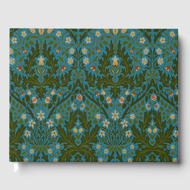 Antike Grün Blaue William Morris Herbstblumen Gästebuch (Vorderseite)