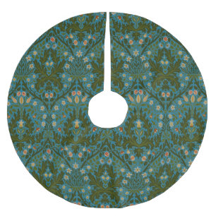 Antike Grün Blaue William Morris Herbstblumen Polyester Weihnachtsbaumdecke