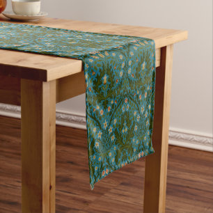 Antike grüne blaue William Morris Herbstblumen Großer Tischläufer