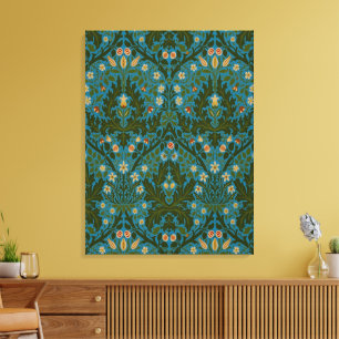 Antike grüne blaue William Morris Herbstblumen Leinwanddruck