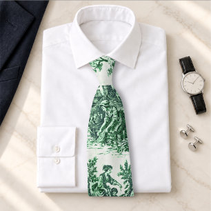 Antike grüne Floral Toile de Jouy Krawatte