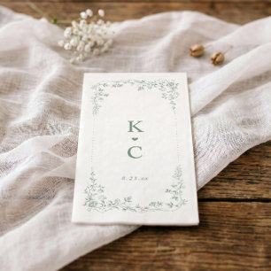 Antike grüne französische Blumen-Hochzeitsserviett Serviette