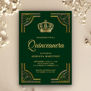 Antike grüne Gold verzierte Krone Quinceanera Einladung