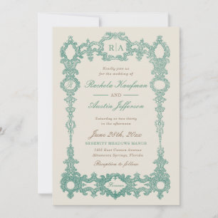Antike grüne Hochzeitseinladung im Vintage-Stil Einladung