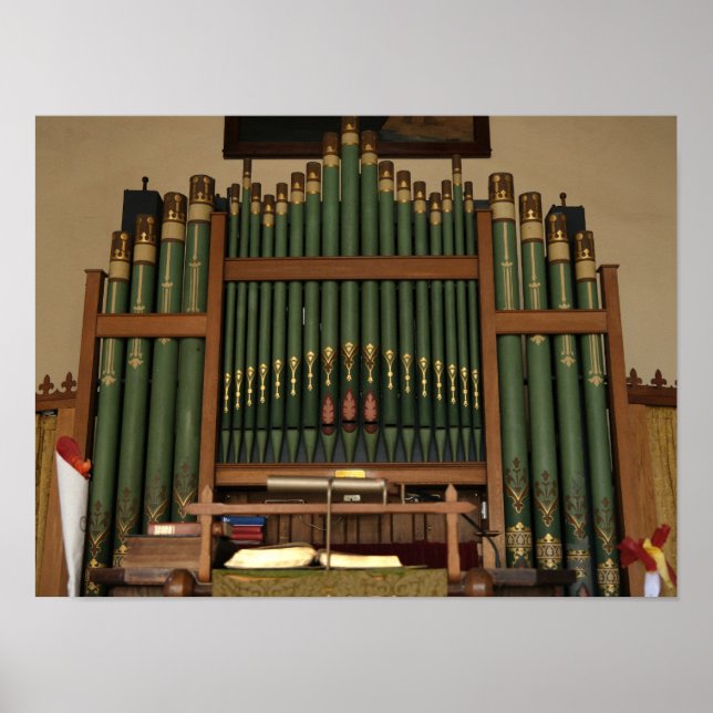 Antike grüne und goldene Pfeifenorgel 🎹 Poster (Vorne)