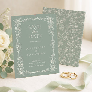 Antike Grüne Viktorianische Hochzeit Save The Date