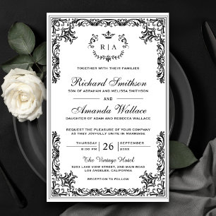Antike günstige weiße Hochzeitseinladung im verzie