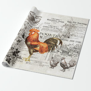 Antike Hahnen-Gartenbau-Werbeanzeigen-Ephemera Geschenkpapier