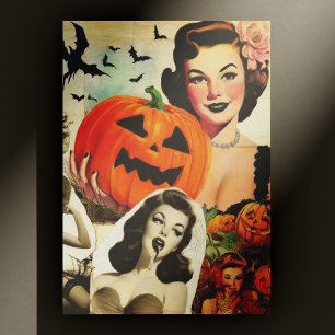Antike Halloween Collage Illustration Postkarte