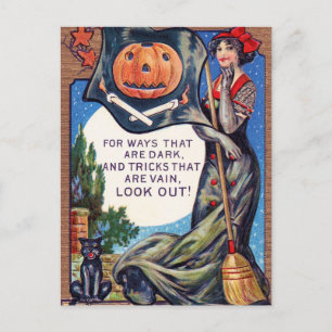 Antike Halloween-Hexen-Kürbis-Katzen-Postkarte Feiertagspostkarte