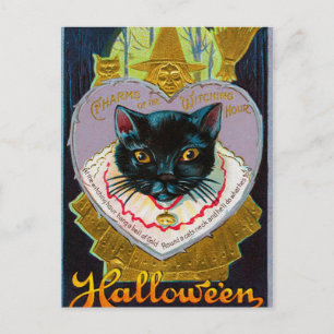 Antike Halloween-Hexen-Mond-Katzen-Postkarte Feiertagspostkarte