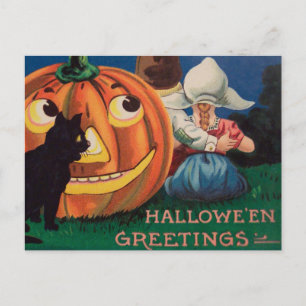 Antike Halloween-Postkarte mit schwarzer Katze und Feiertagspostkarte