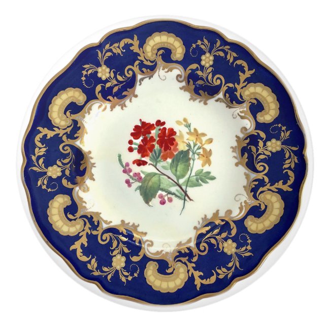 Antike handbemalte China Look Kobalt Blau Blüten Keramikknauf (Vorderseite)