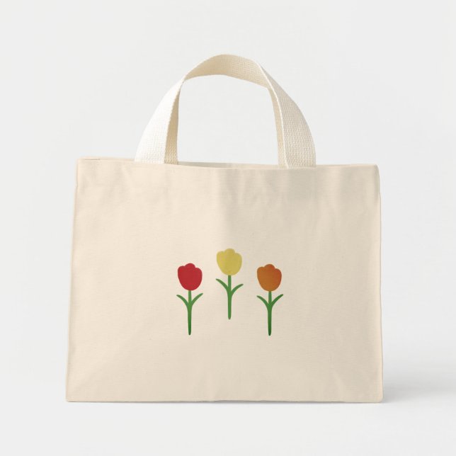 Antike handgedruckte Tulpen Mini Stoffbeutel (Vorne)