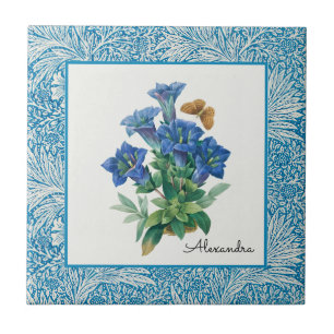 Antike handgezeichnete blaue Columbine-Blume Fliese