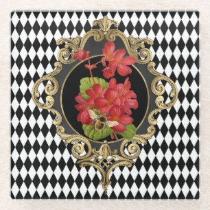 Antike Harlekin-Rote Begonien Glasuntersetzer