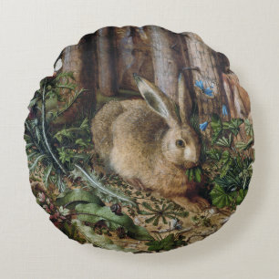 Antike Hasen Wald Natur Dunkle Cottagecore Rundes Kissen