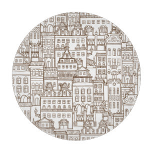 Antike Häuser: Nahtloses architektonisches Muster. Schneidebrett