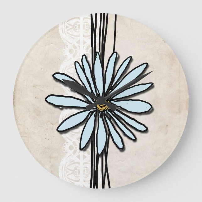 Antike Hellblaue Daisy Große Wanduhr (Vorderseite)