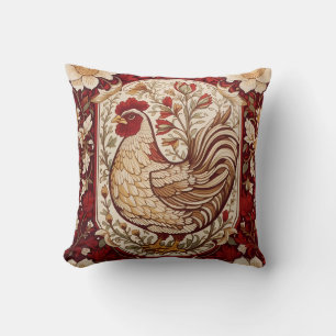 Antike Henne Rot und Creme Blumenmuster Kissen