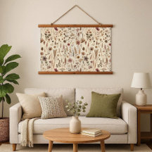Antike Herbarium gepresste Blumen Holz Wandteppich