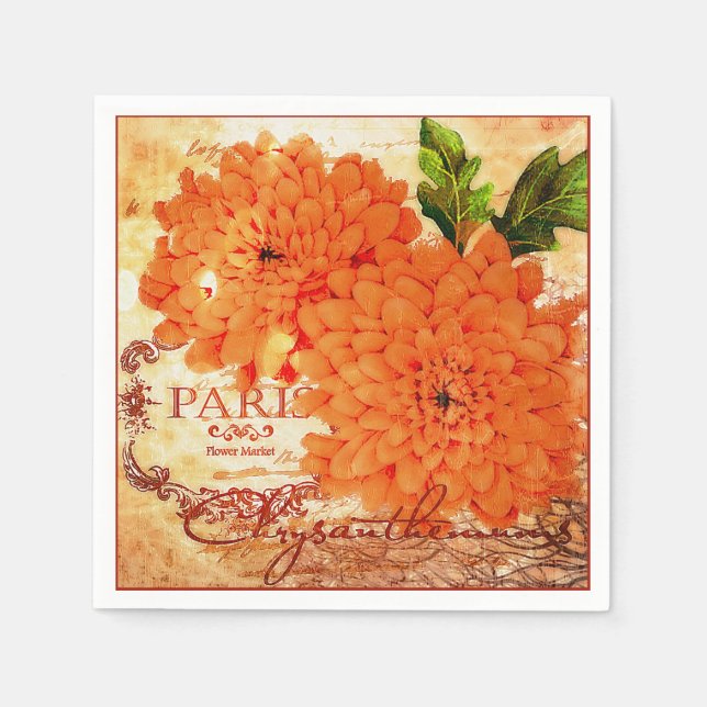 Antike Herbstchrysanthemen Serviette (Vorderseite)
