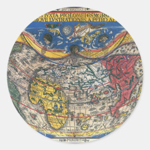 Antike herzförmige Weltkarte von Peter Apian 1520 Runder Aufkleber