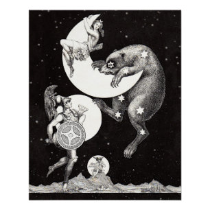 Antike himmlische Mondgöttin & Ursa Major Bär Poster