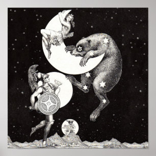 Antike himmlische Mondgöttin & Ursa Major Bär Poster
