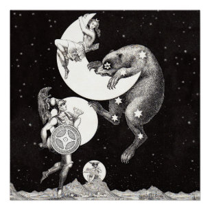 Antike himmlische Mondgöttin & Ursa Major Bär Poster