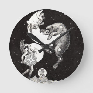 Antike himmlische Mondgöttin & Ursa Major Bär Runde Wanduhr