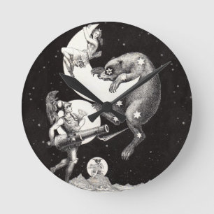 Antike himmlische Mondgöttin & Ursa Major Bär Runde Wanduhr