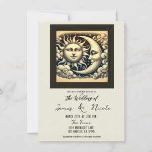 Antike Himmlische Sonne- und Mond-Hochzeit Einladung