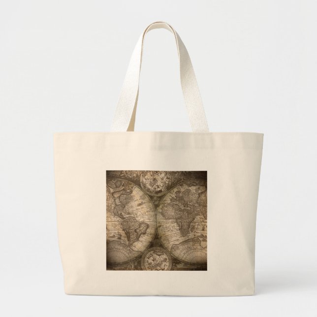 Antike historische Atlaskarte Kontinente Jumbo Stoffbeutel (Vorne)