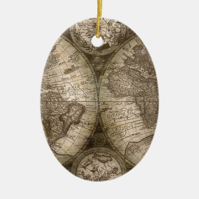 Antike historische Atlaskarte Kontinente Keramik Ornament (Vorne)