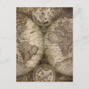 Antike historische Atlaskarte Kontinente Postkarte