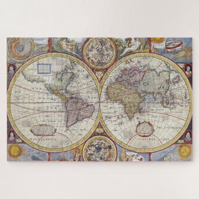 Antike historische Atlaskarte Kontinente Puzzle (Horizontal)