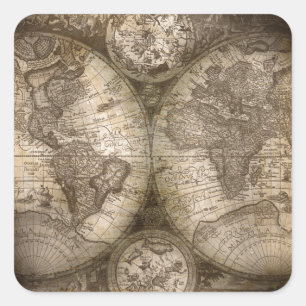 Antike historische Atlaskarte Kontinente Quadratischer Aufkleber