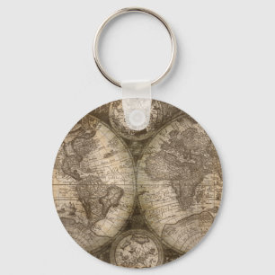 Antike historische Atlaskarte Kontinente Schlüsselanhänger