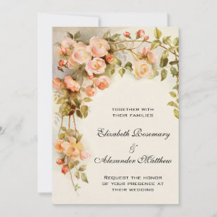 Antike Hochzeit, Antique Rosa Rosenblüten Blumen Einladung