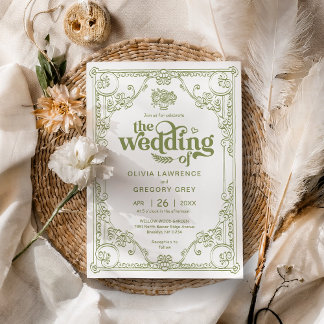Antike Hochzeit im Vintage-Olivgrün Einladung