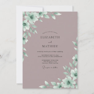 Antike Hochzeit in Rosa mit Minz-Eukalyptus-Laub Einladung