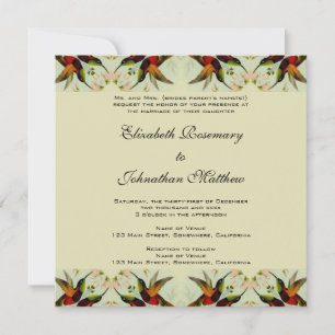 Antike Hochzeit, Kolibris und Blumen Einladung