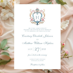 Antike Hochzeit mit monogrammierten Blumenwappen Einladung