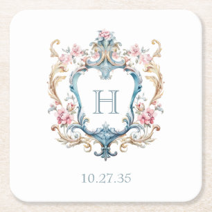 Antike Hochzeit mit monogrammierten Blumenwappen Rechteckiger Pappuntersetzer