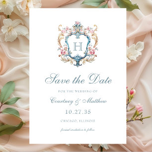 Antike Hochzeit mit monogrammierten Blumenwappen Save The Date