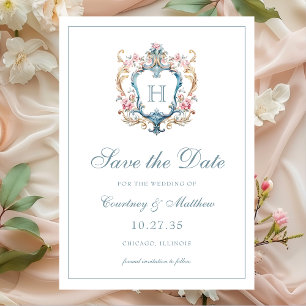 Antike Hochzeit mit monogrammierten Blumenwappen Save The Date
