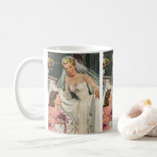 Antike Hochzeit, Retro-Braut mit Blumenmädchen Kaffeetasse