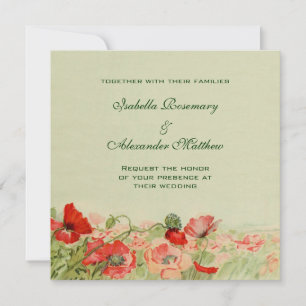 Antike Hochzeit, rote Mohnblumen Blumenwiese Einladung